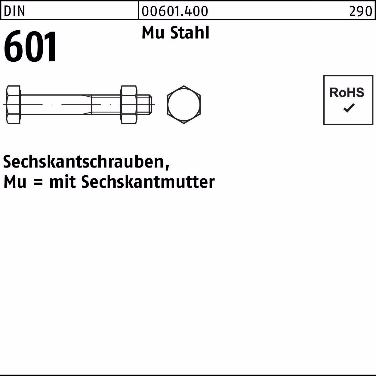 Sechskantschraube DIN 601 Sechskantmutter Mu Stahl 4.6