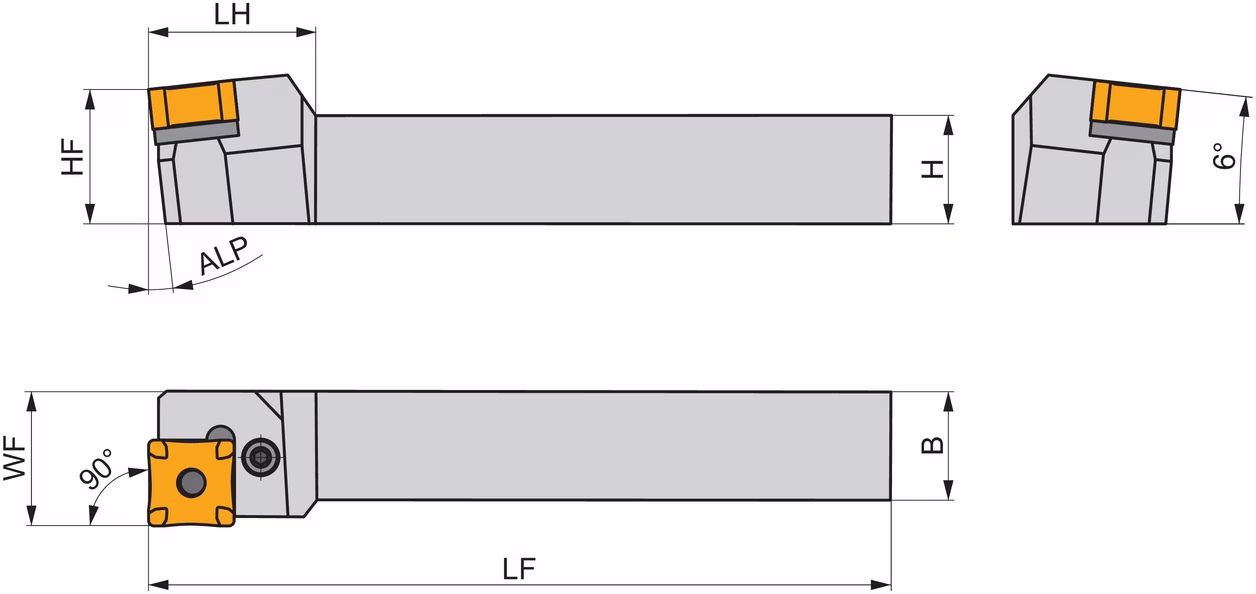 Scarfing-Werkzeugaufnahme ISO PXFNR 2525 R 15 Funktions-L. 200mm Rechtslauf