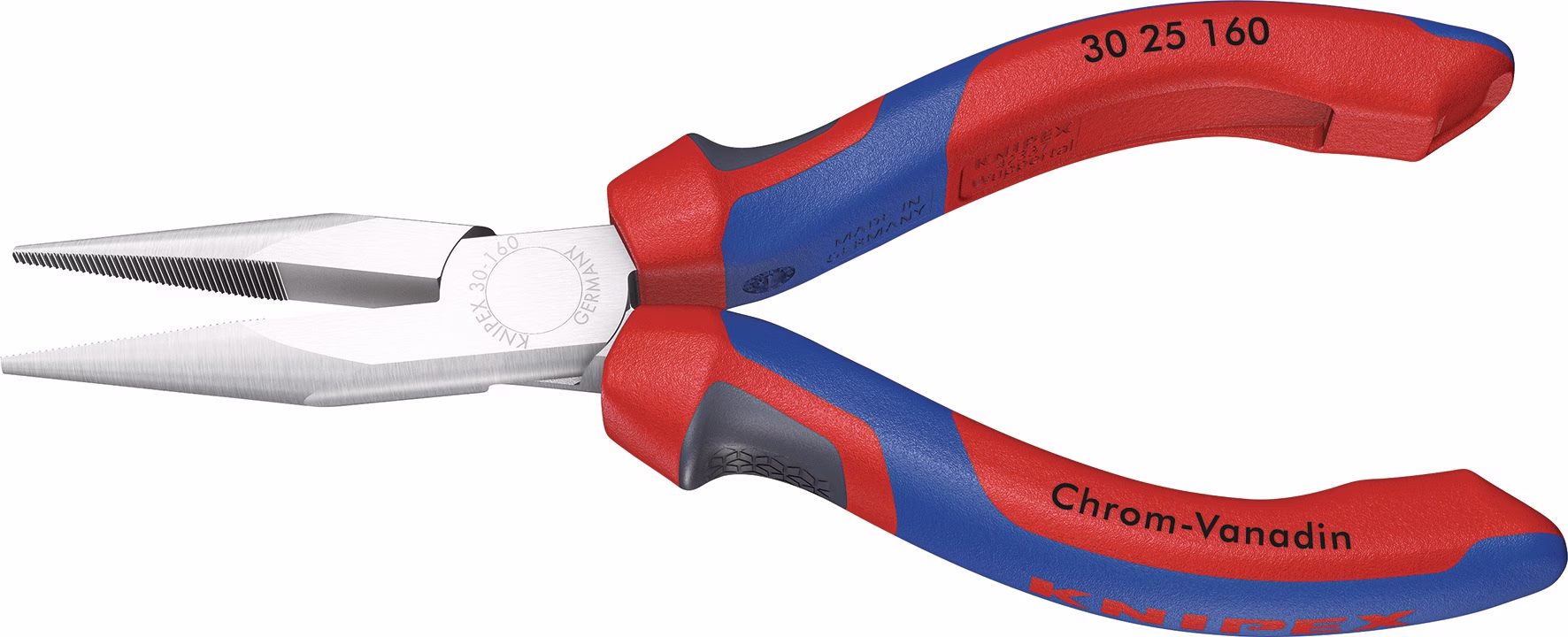 Langbeckzange Gesamt-L.160mm Form 2 Kopf verchr.lang,flach-rund Comfort-Griff