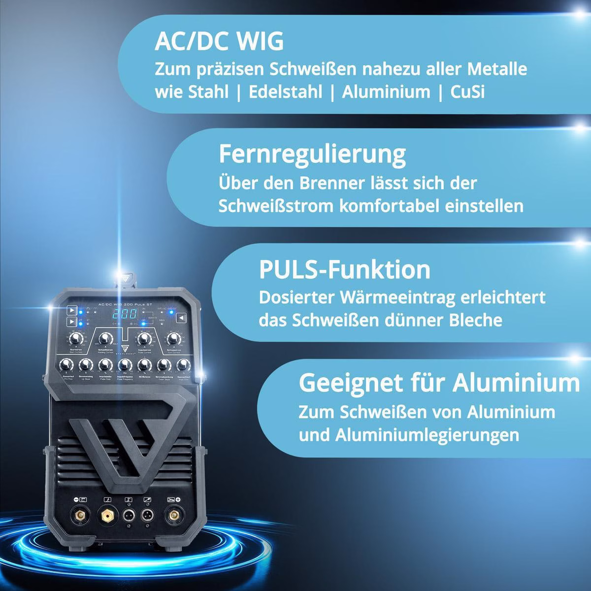 Inverterschweißgerät AC/DC WIG 200 Puls ST Einzelgerät m.Zub