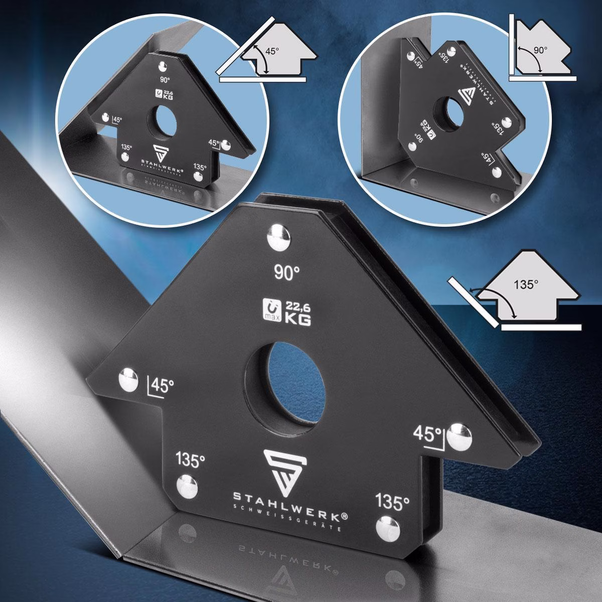 Magnet-Schweißwinkel 22,6 kg/50 lbs daN 45Grad,90Grad u.135Grad