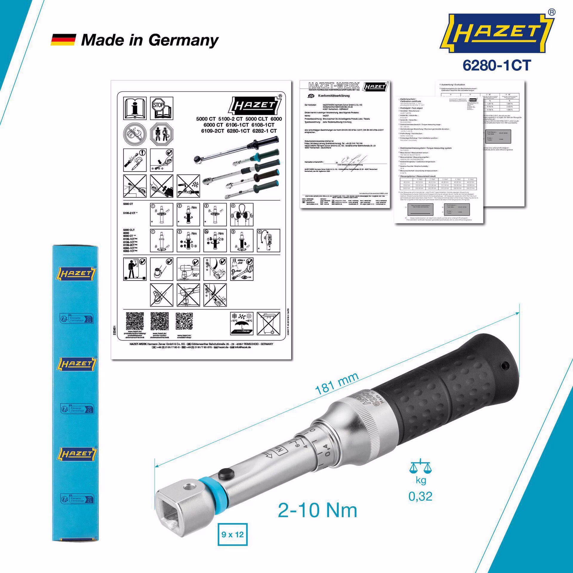 Drehmomentschlüssel 6280-1CT 2-10 Nm 9x12mm