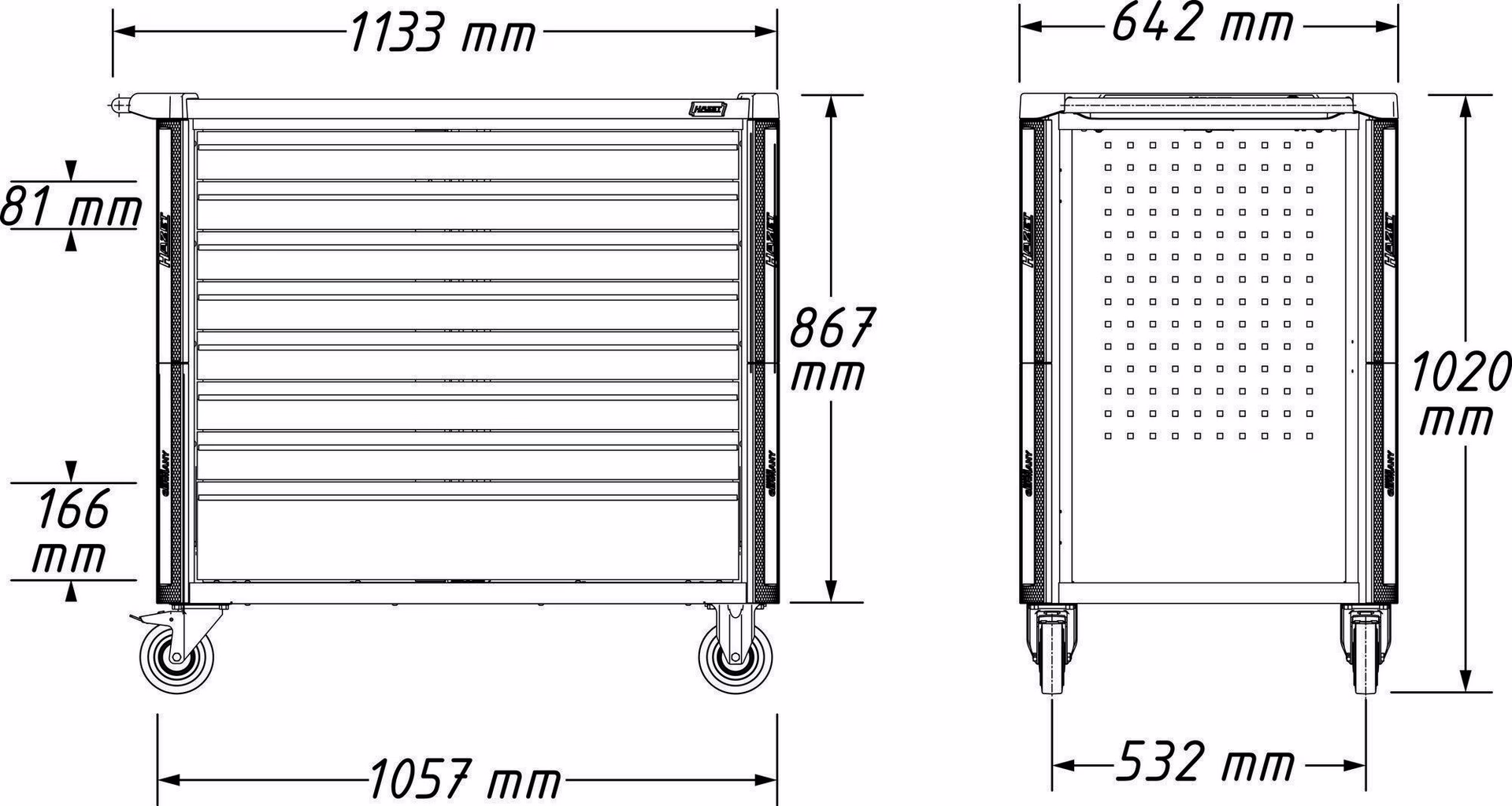 Wkz.wagen 179NXXL-8D/619 B1133xT642xH1020mm 1000kg 8Schubl.616-tlg.Stahlbl