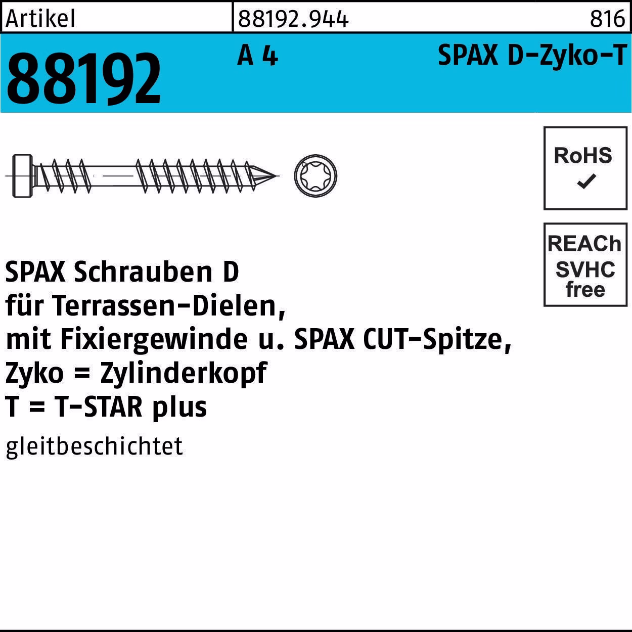 Holzbauschraube R 88192 ZYLKO T-STAR A CUT-Sp.