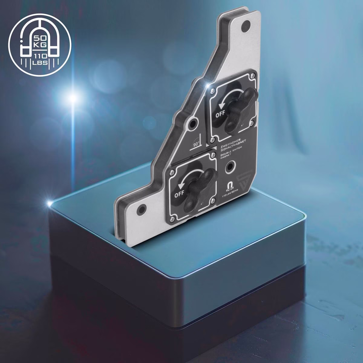 Zweifachschaltmagnet 50kg daN 90Grad