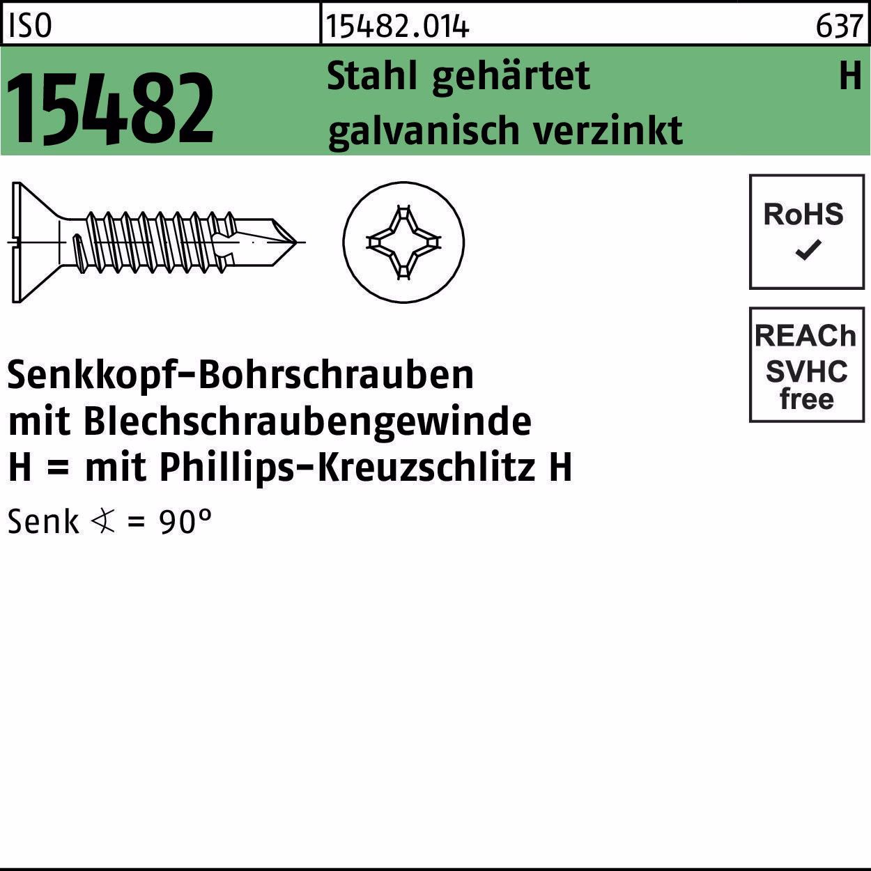 Senkbohrschraube ISO 15482 PH Stahl gehärtet galv.verz.