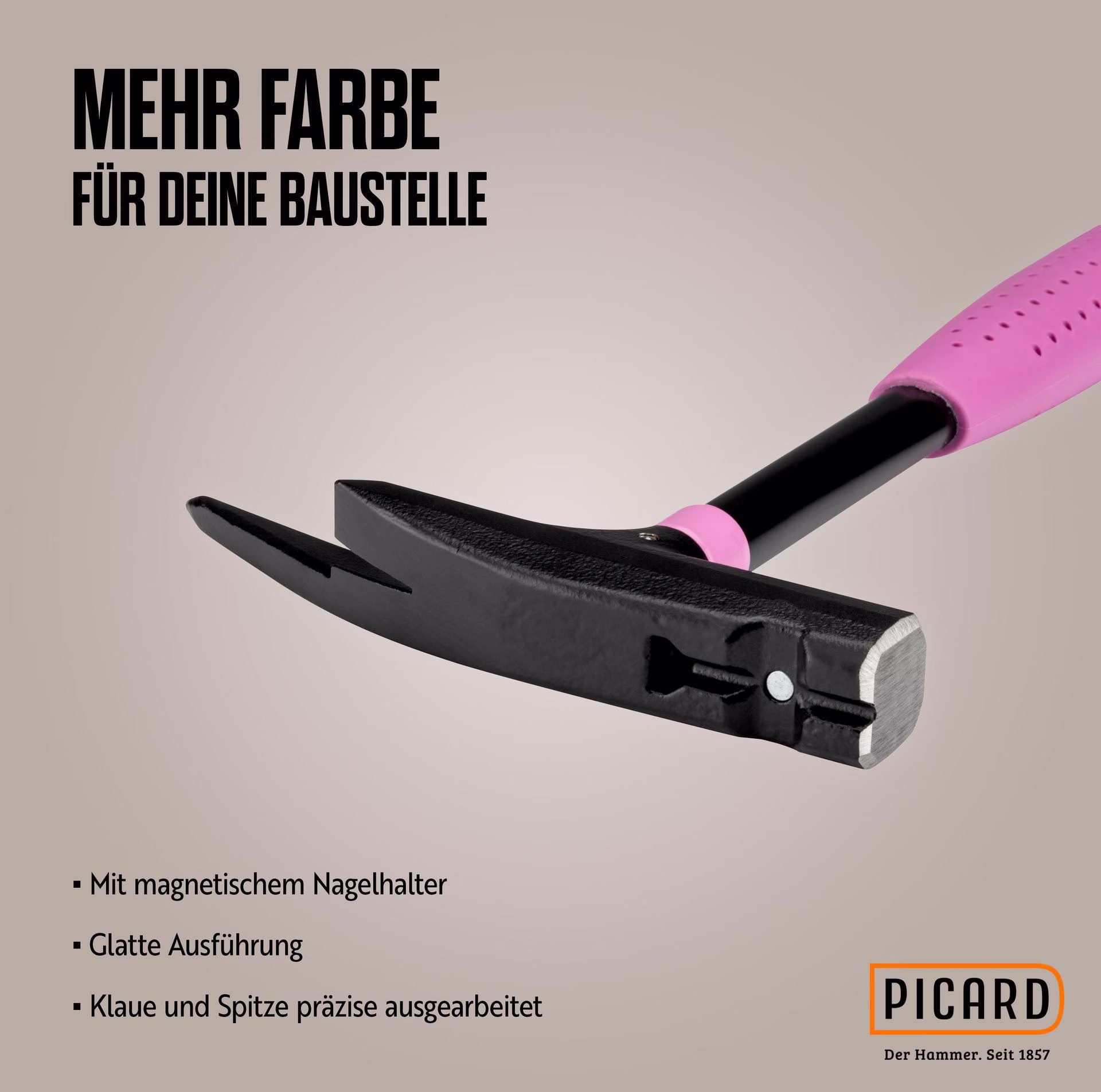 Latthammer Pink Edition Nr.626M 626 DIN 7239 Kopf-G.600g m.Magnet glatt C45-Rohr