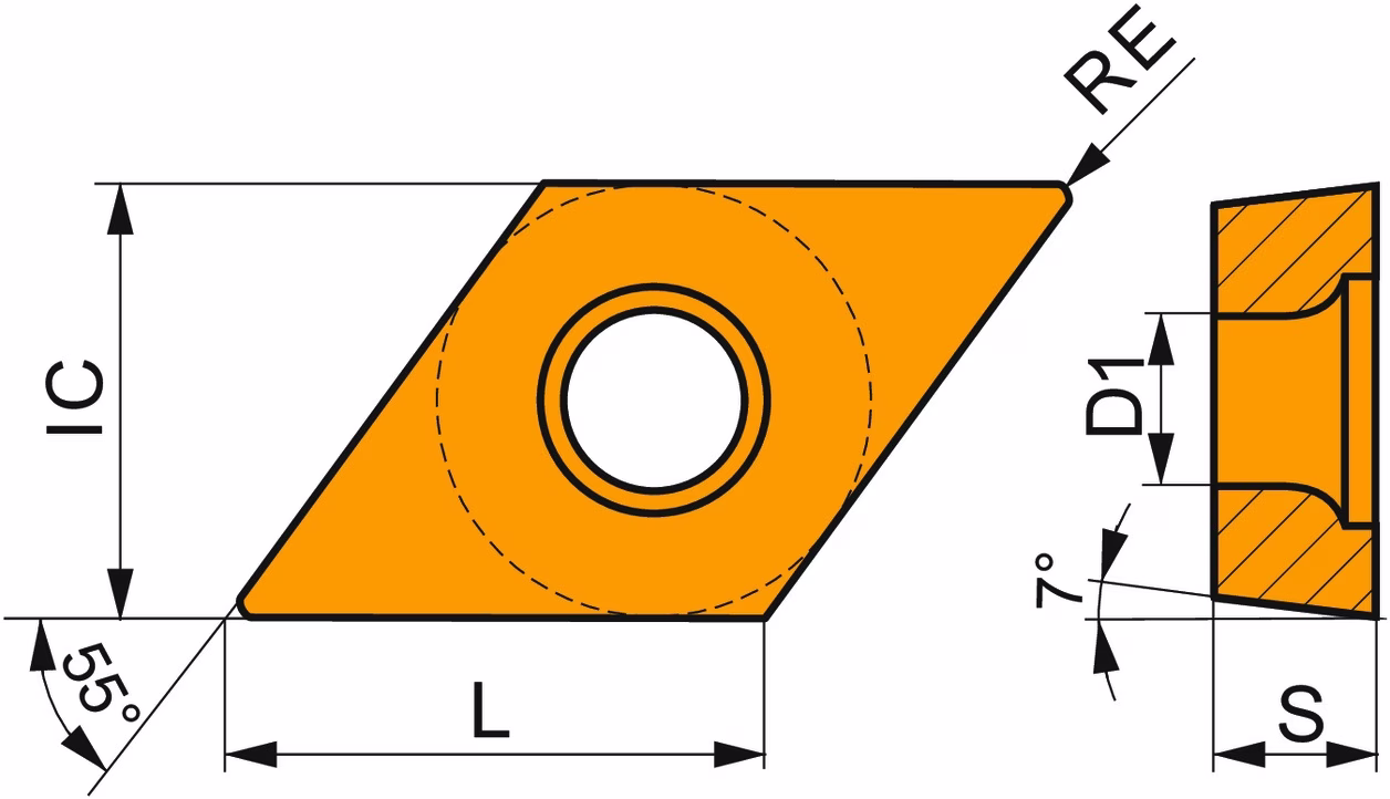 Drehwendeschneidplatte ISO DCMW 070204:T5305 D.2,8mm MT-CVD beschichtet Schwarz