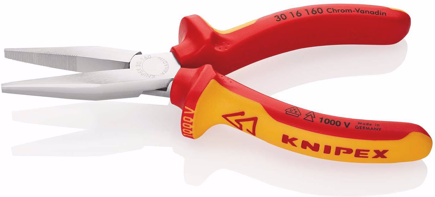 Langbeckzange Gesamt-L.160mm Form 1 Kopf verchr.lang,fl.VDE Mehrkomp.-Hüllen