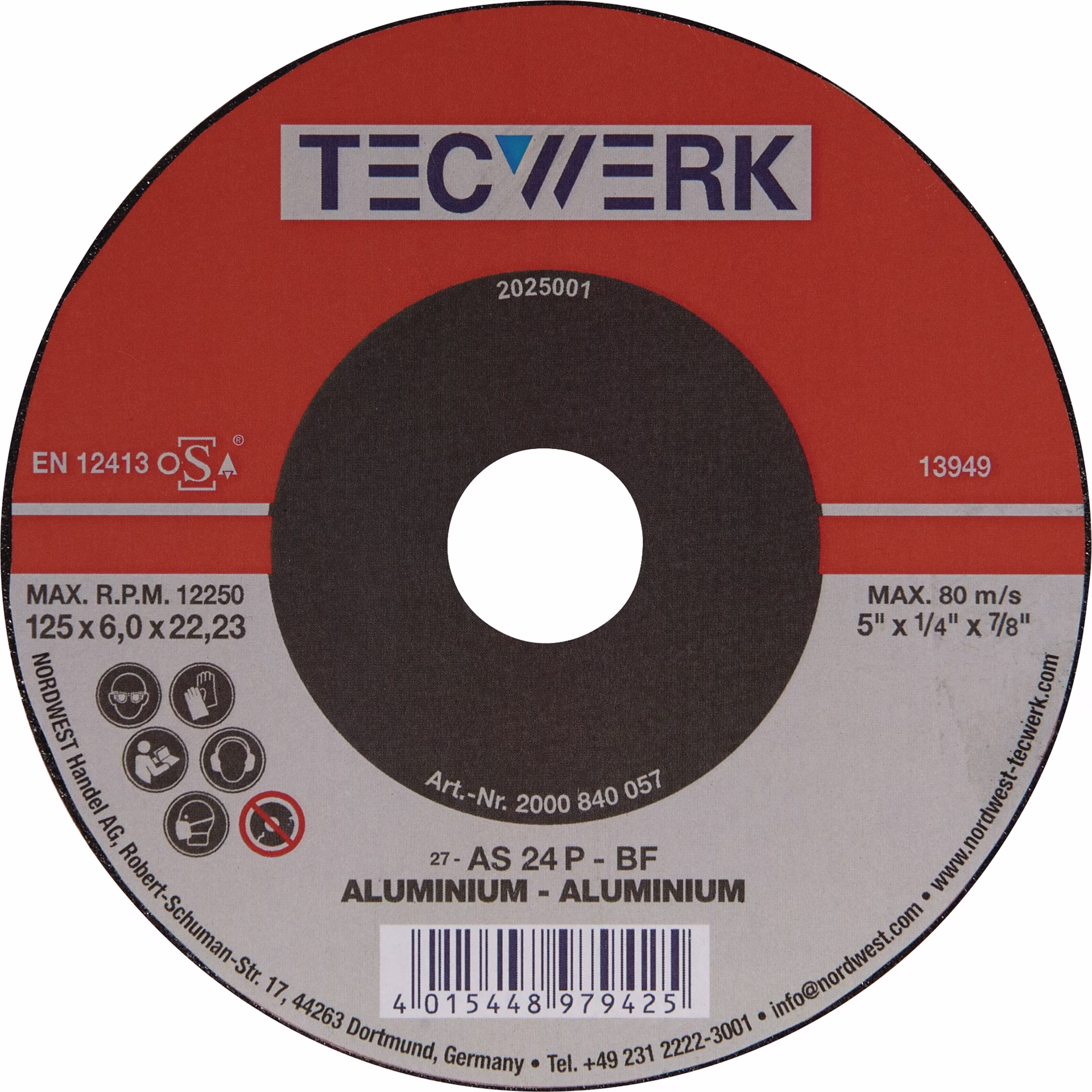 Schruppscheibe D125xS6mm gekr.Alu.Bohr.22,23mm