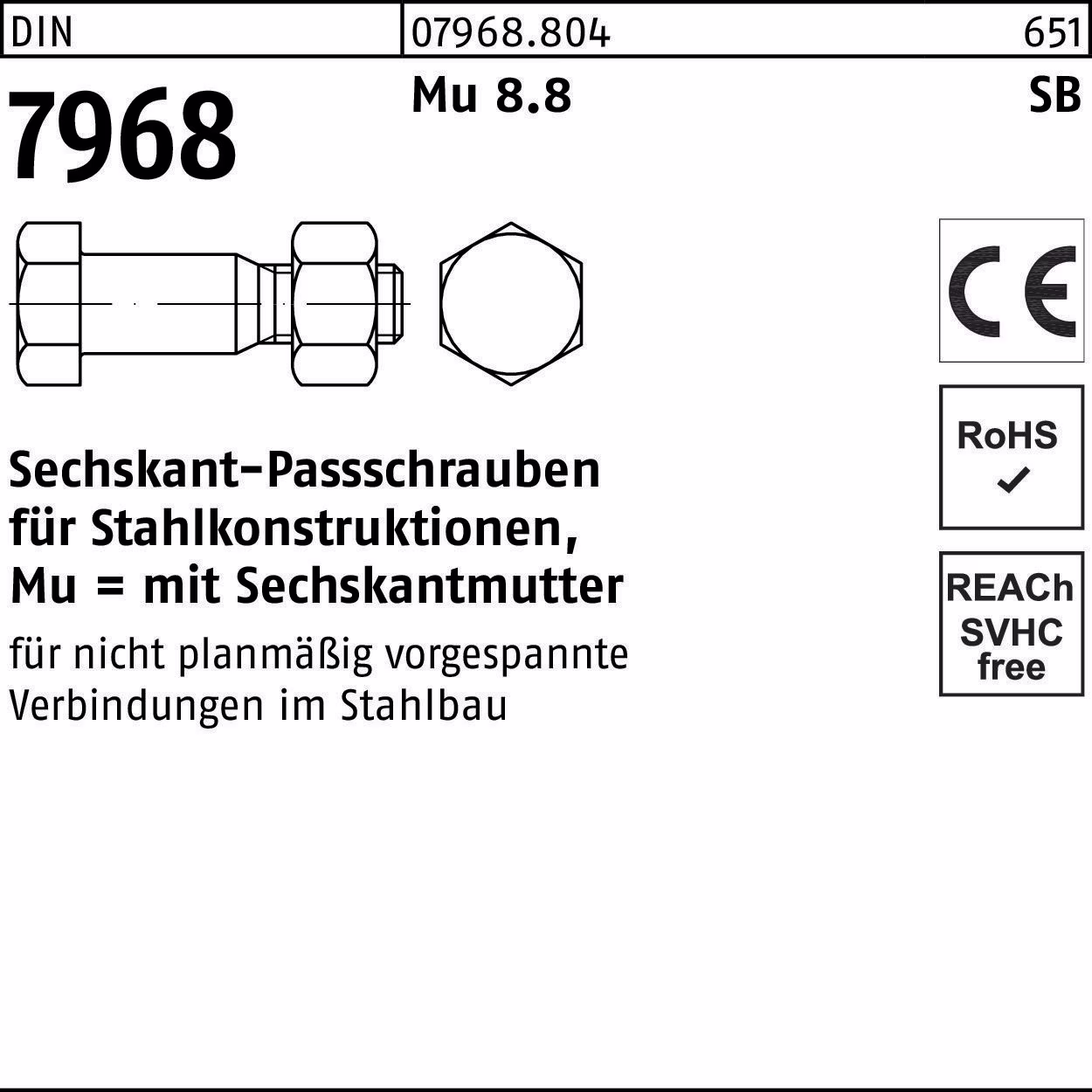 Sechskantpassschraube DIN 7968 Mutter 8.8 1