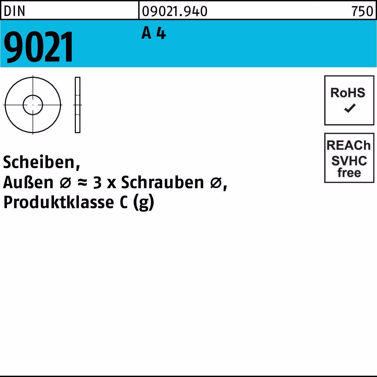 Unterlegscheibe DIN 9021 26x72x5 A 4 10 Stück