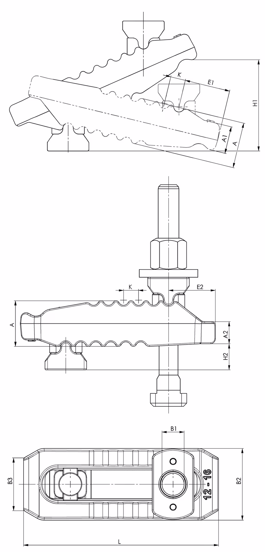 Spannpratze Nr.6312VT Krokodil f.T-Nut 10mm Spann-H.0-40mm M10x10x100mm