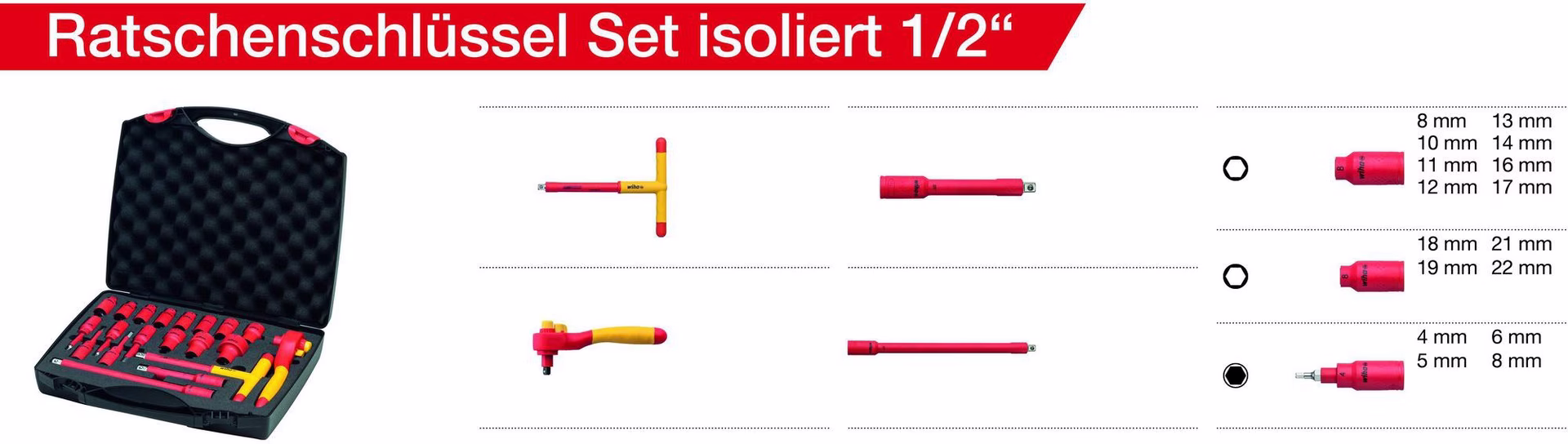 Ratschenschlüsselset 21-tlg.1/2 Zoll 10-32mm Außen 6kt.,4-10mm Innen 6kt.Z.72