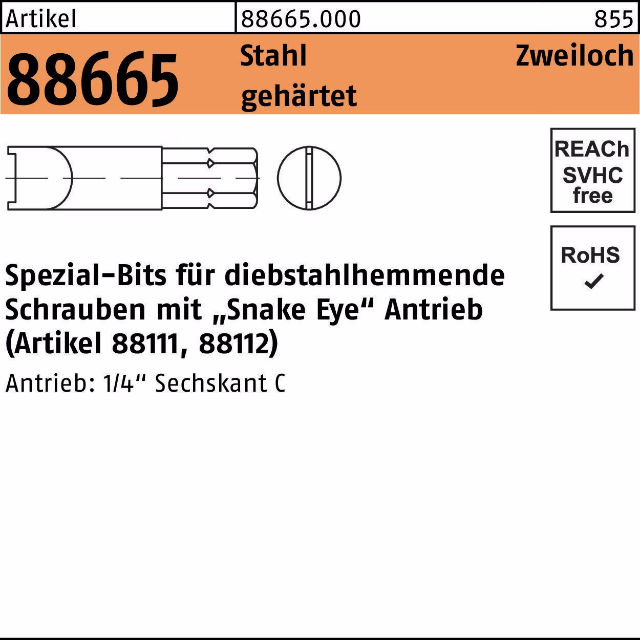 Bit R 88665 Zweiloch Stahl gehärtet 1