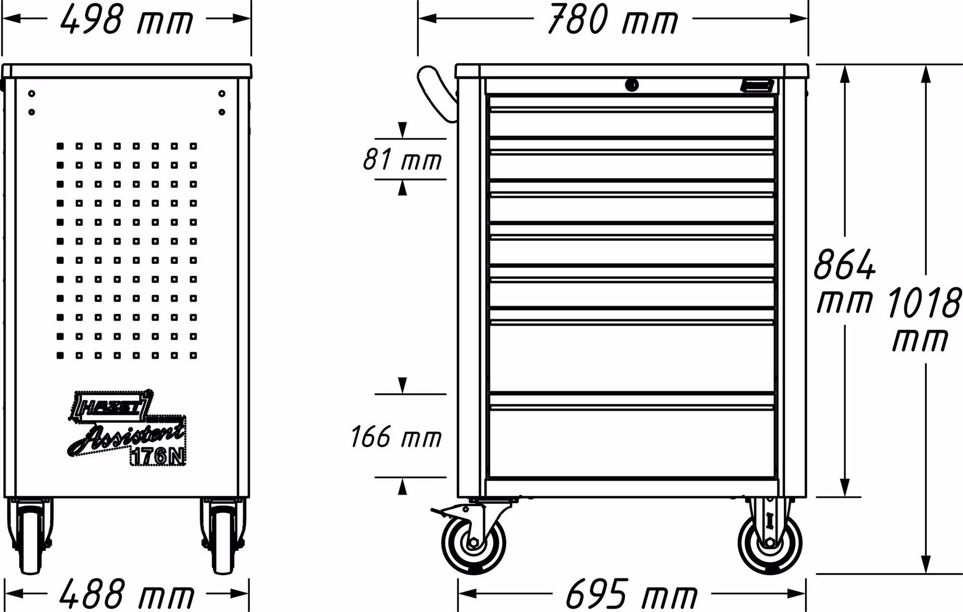 Wkz.wagen 176N-7/193 B500xT780xH1018mm 480kg 7 Schubl