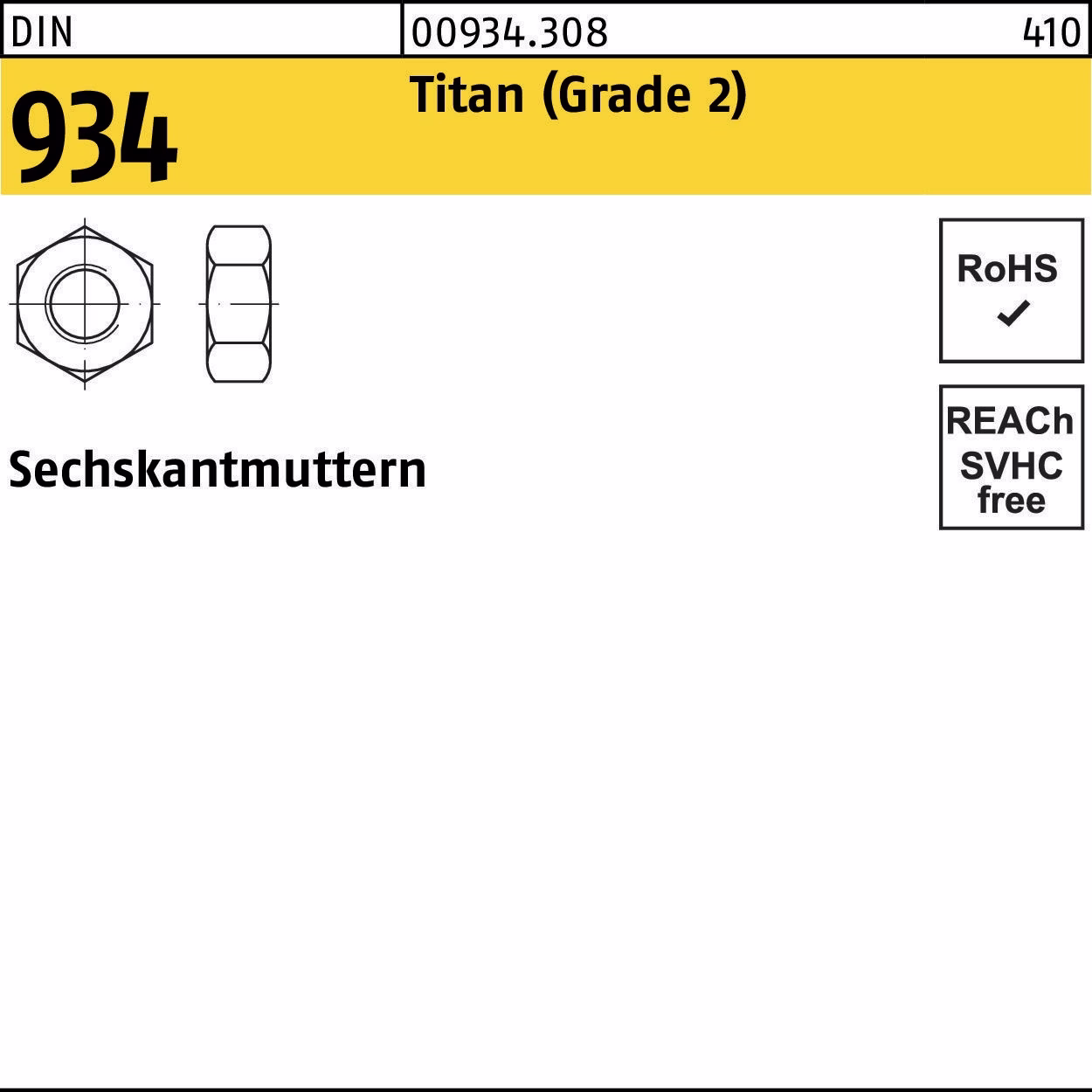 Sechskantmutter DIN Titan (Grade 2)