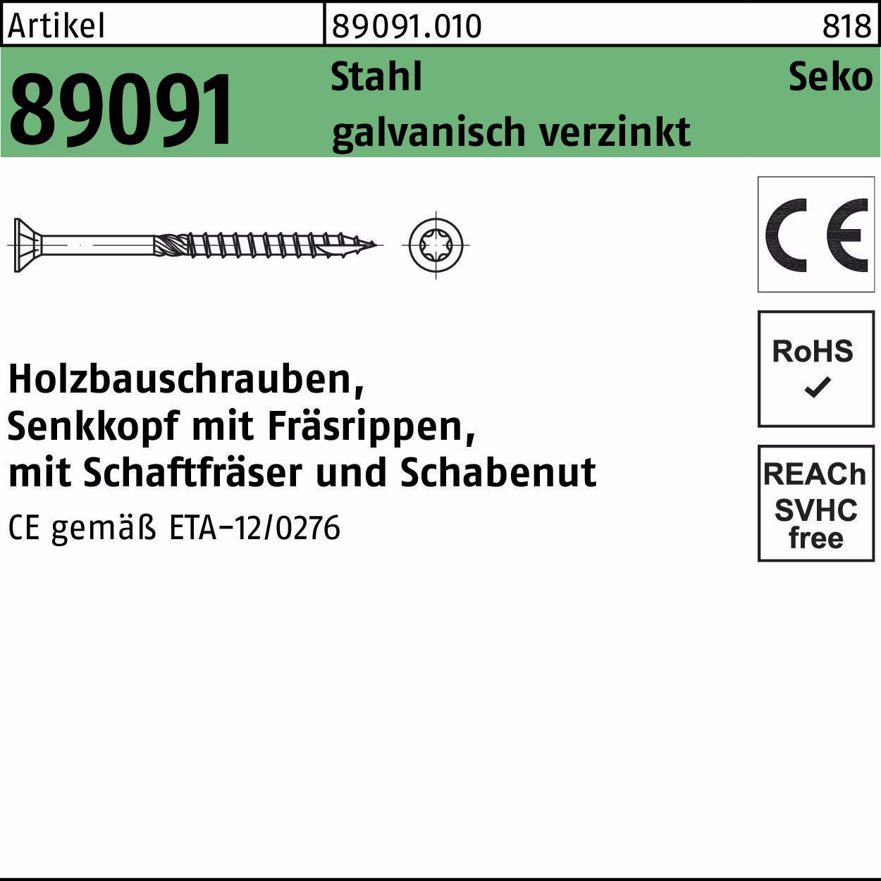 Holzbauschraube R 89091 SEKO ISR Stahl galv.verz.