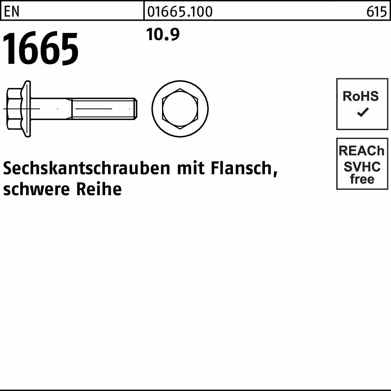 Sechskantschraube EN 1665 Flansch M12x 80 10.9 50 Stück
