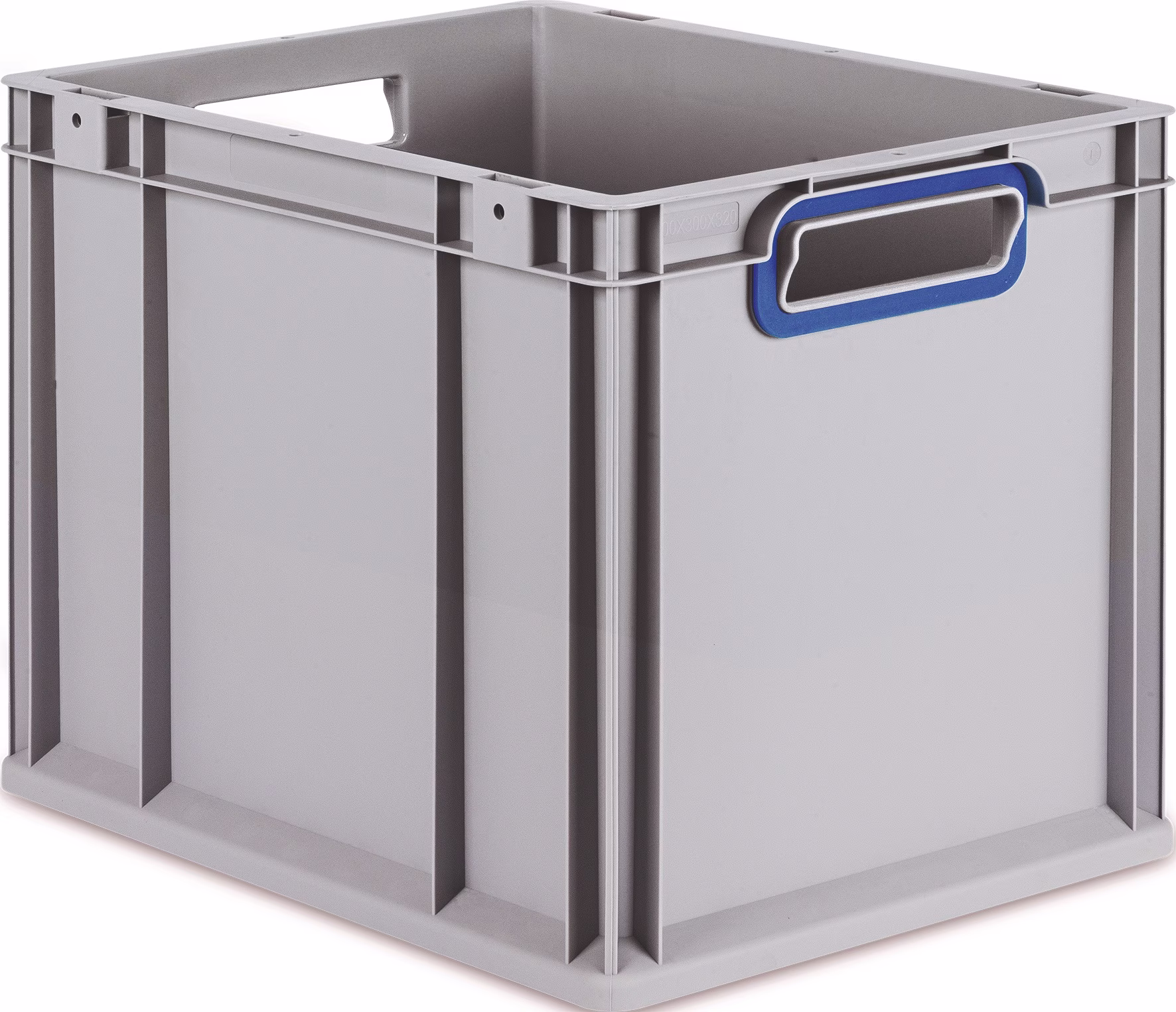 Transportstapelbehälter L400xB300xH320mm grau PP offener Griff blau