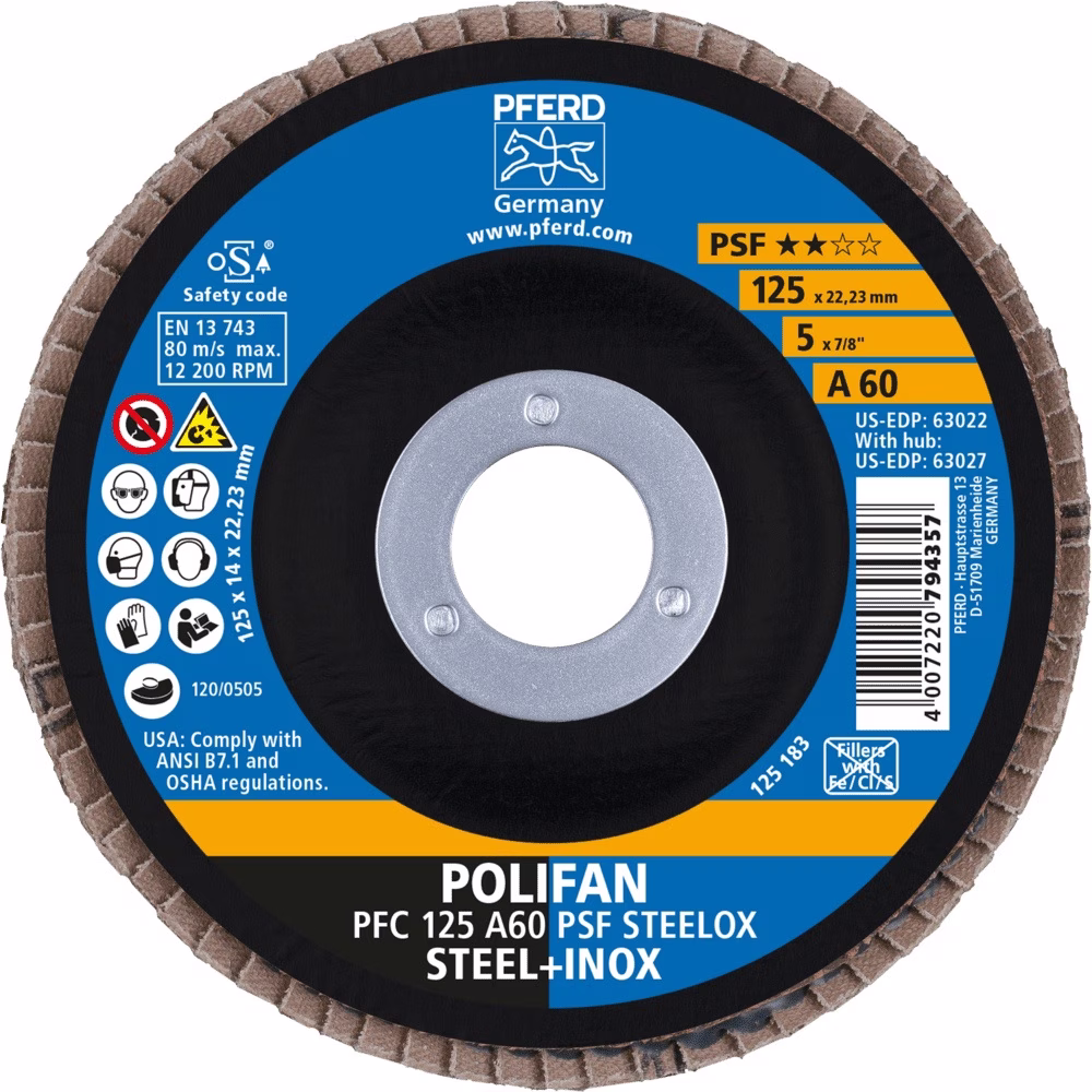 Fächerscheibe POLIFAN A PSF STEELOX D.125mm K.60 kon.Stahl/INOX NK PFERD