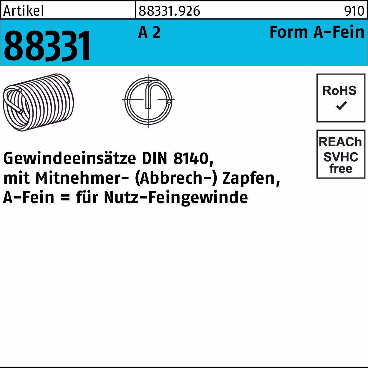 Gewindeeinsatz R 88331 Form A-Fein A 2 AMECOIL