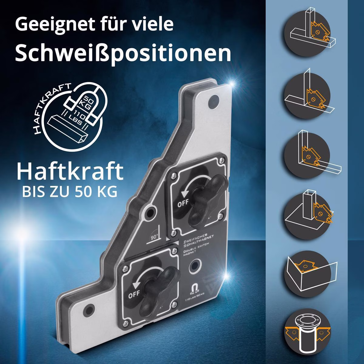 Zweifachschaltmagnet 50kg daN 90Grad