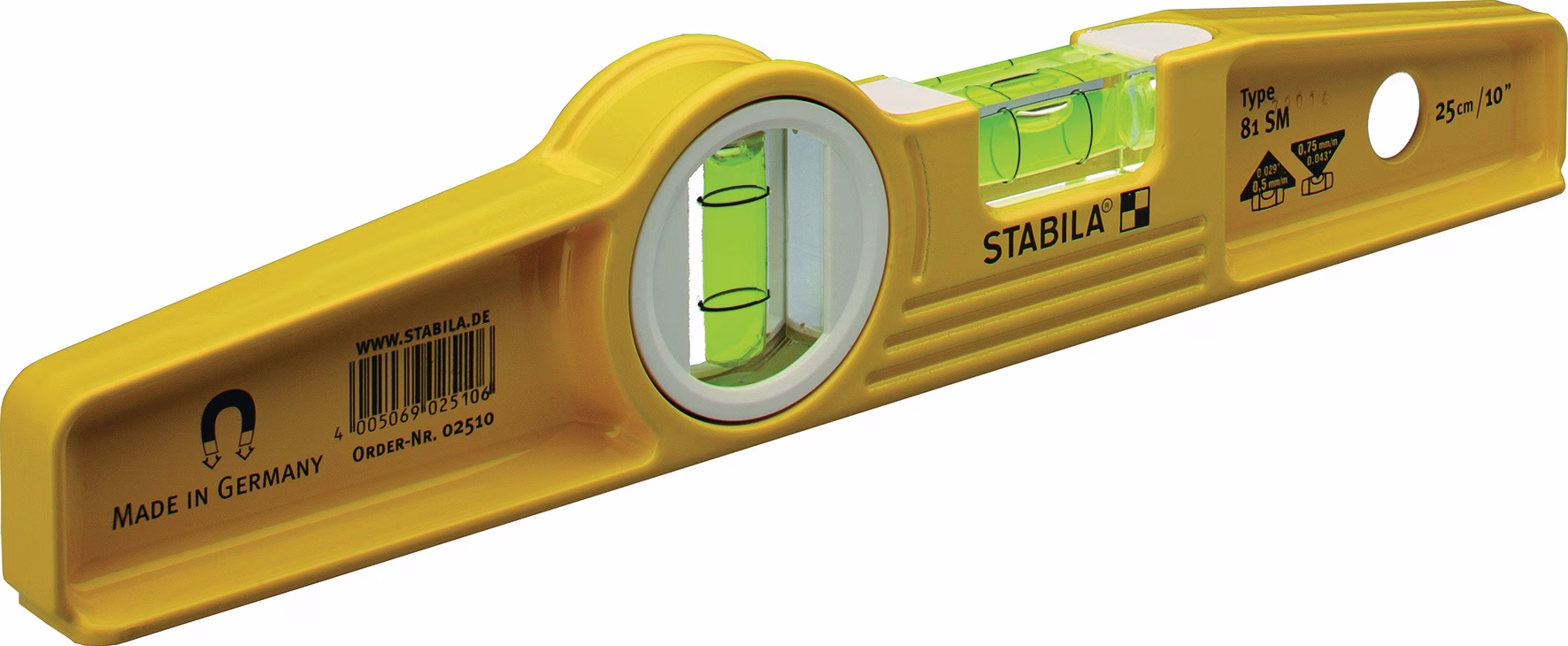 Torpedowasserwaage 81 SM 25cm Alu.gelb ± 0,5 mm/m o.Gürteltasche
