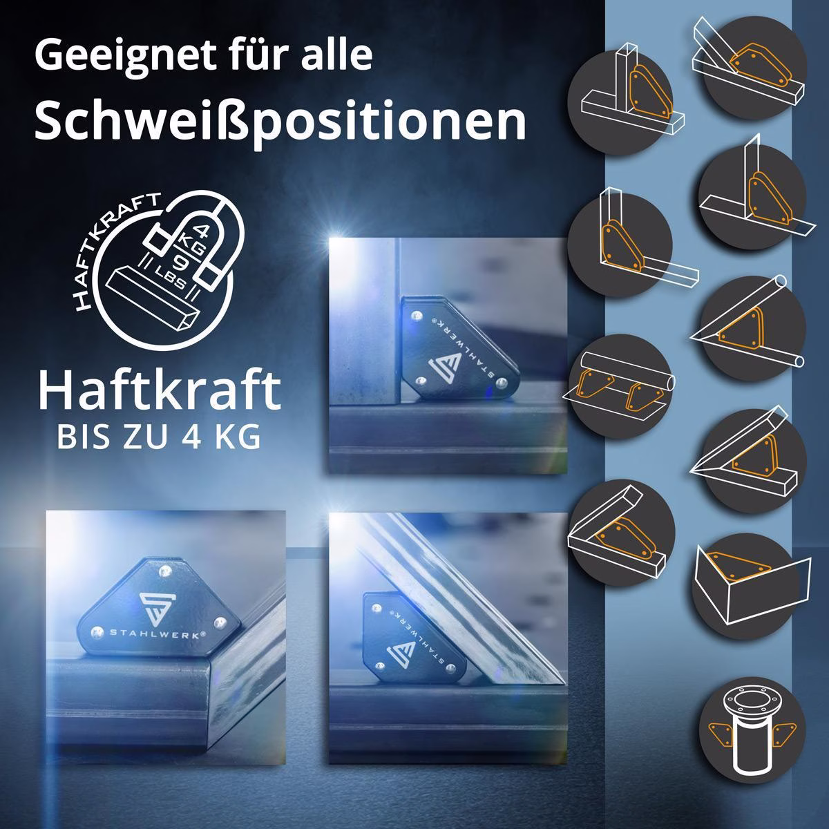 Magnet-Schweißwinkel 4kg / 9 lbs daN 45Grad,90Grad u.135Grad