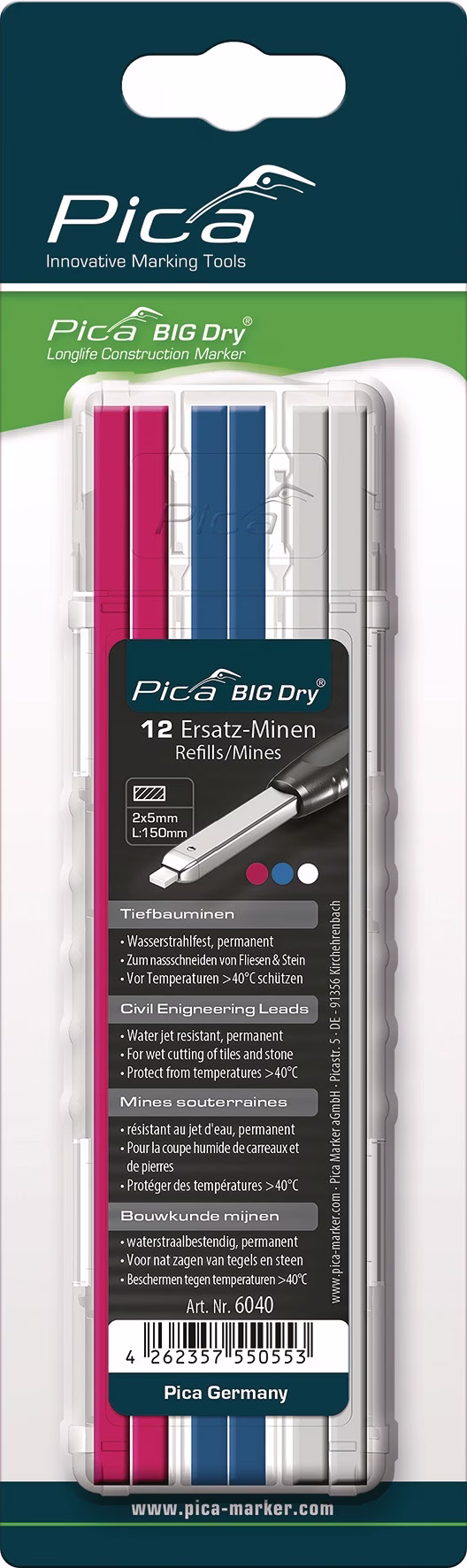 Minenset Pica BIG-Dry 4x rot/4x blau/4x weiß b.40Grad stabil 12 Minen/Set