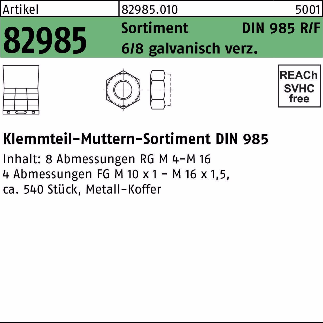 Sicherungsmuttersortiment DIN 985 540tlg. Stahl galv.verz. 1 Stück