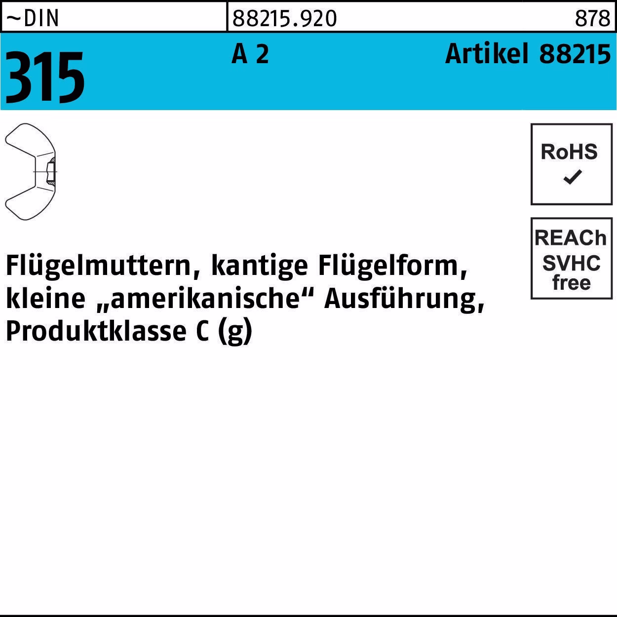 Flügelmutter R 88215 M4 A 2 100 Stück