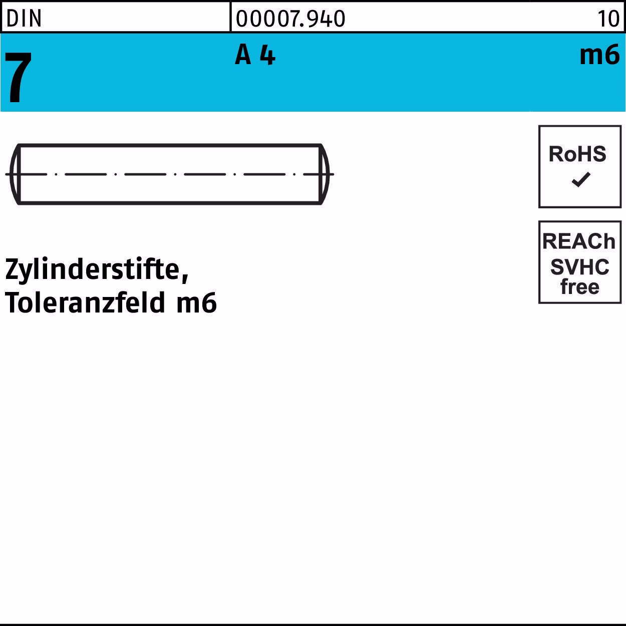 Zylinderstift DIN 7 12 m6x 16 A 4 50 Stück