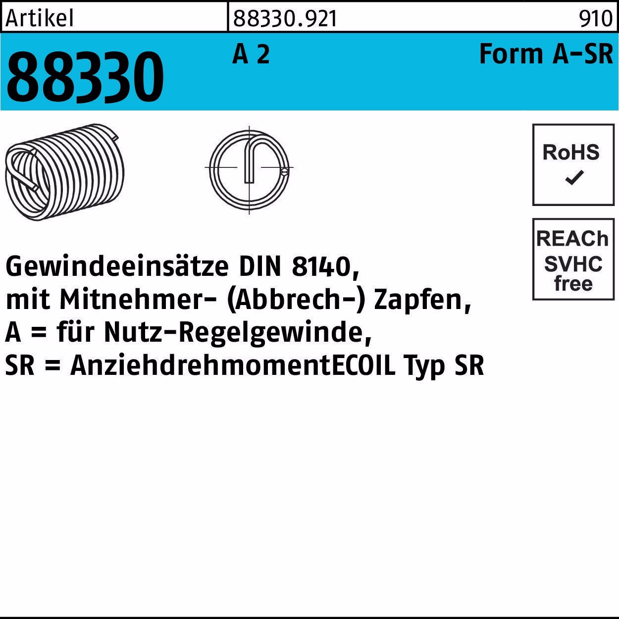 Gewindeeinsatz R 88330 Form A A 2 AMECOIL
