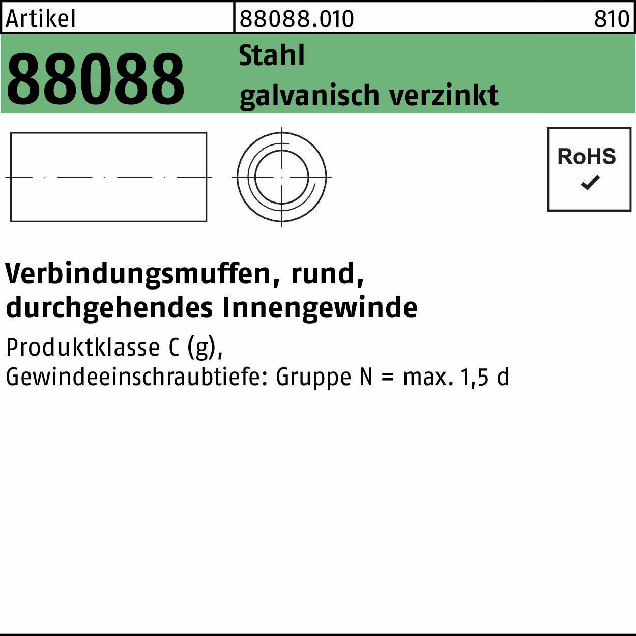 Verbindungsmuffe R 88088 rund IG durchg.
