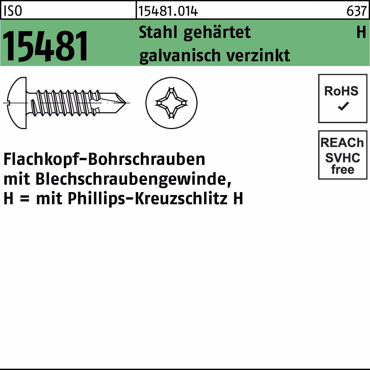 FLAKObohrschraube ISO 15481 PH Stahl gehärtet galv.verz.