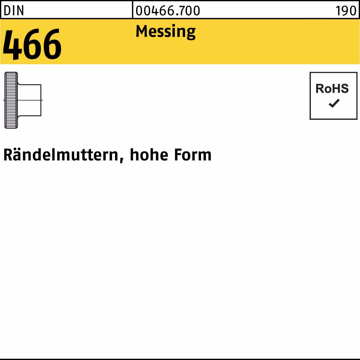 Rändelmutter DIN 466 hohe Messing