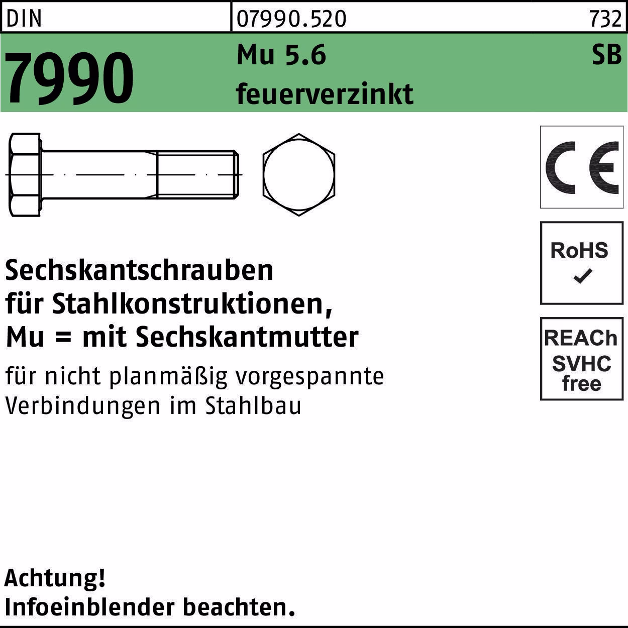 Sechskantschraube DIN 7990 CE Sechskantmutter 5.6 feuerverz.