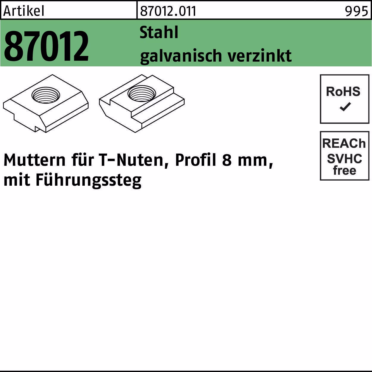 T-Nutenmutter R 87012 8mm Stahl galv.verz.