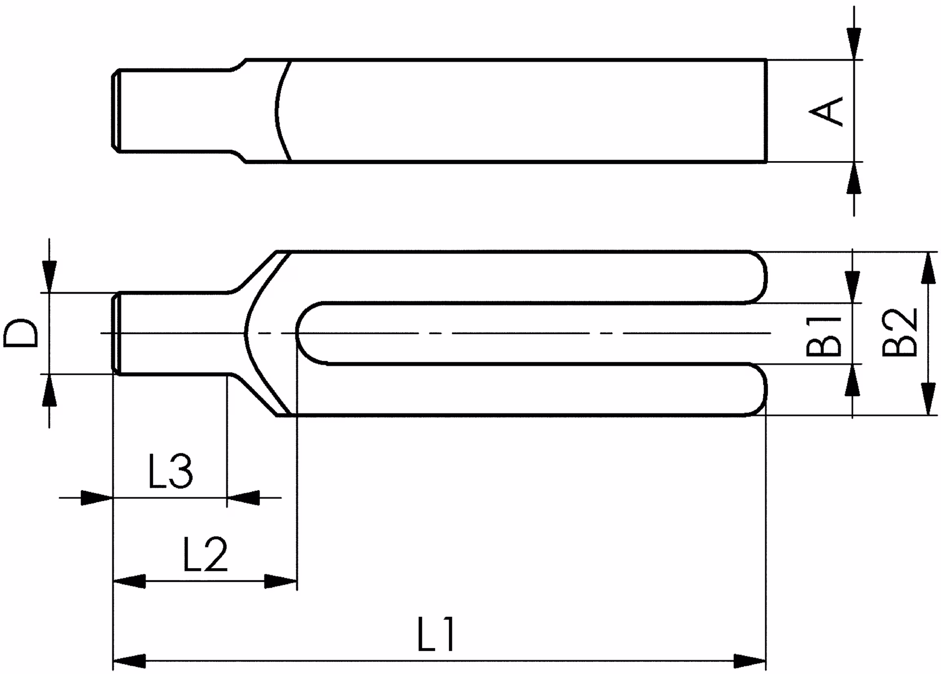 Gabelspanneisen DIN 6315C Schlitz-B.9mm L.100mm f.Spannschraube M8