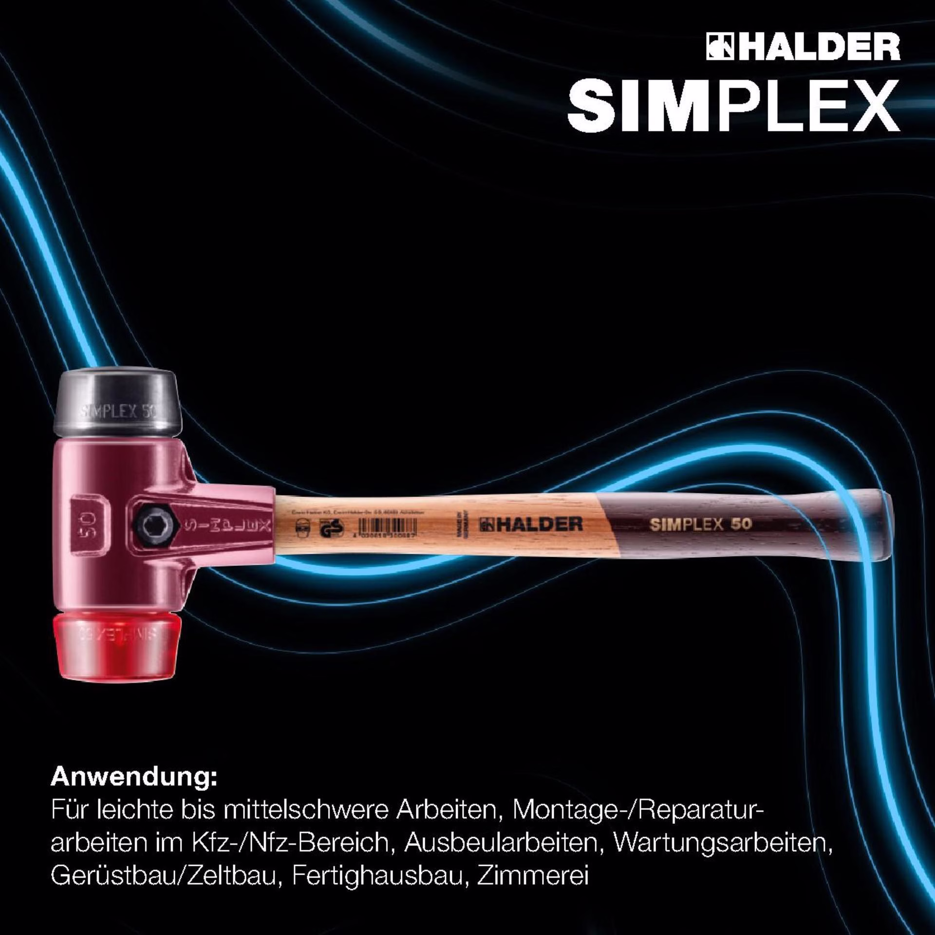 Schonhammer SIMPLEX L.300mm Kopf-Ø 30mm mittelh./hart HO Gum.schw./Plastik rot