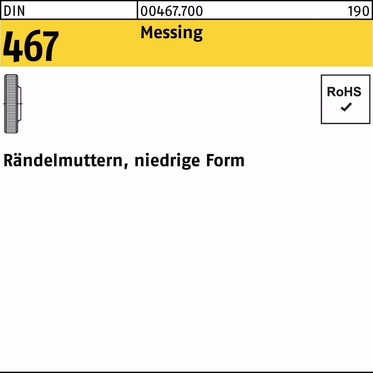 Rändelmutter DIN 467 niedrige Messing