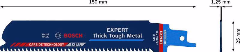Säbelsägeblatt Expert Thick Tough Metal L.150mm B.25mm TPI 8 3mm 1 St./Karte