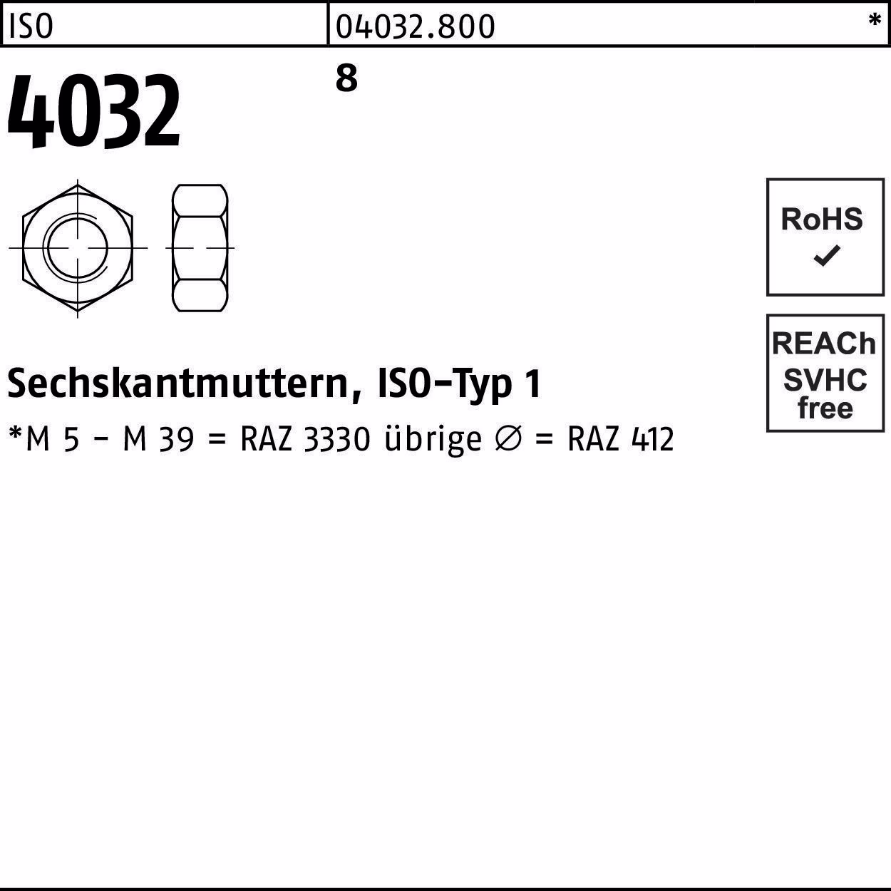 Sechskantmutter ISO 4032 M18 8 100 Stück