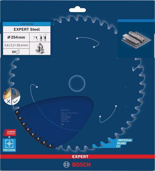 Kreissägeblatt EXPERT Steel AD 254mm Z.60 HLTCG (Ch) Bohr.25,4mm Schnitt-B.2,6mm