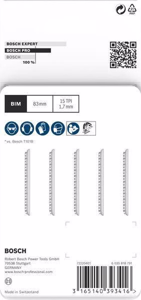 Stichsägeblatt T 101 BIF Gesamt-L.83mm Zahnt.1,7mm BIM 5 St./Karte