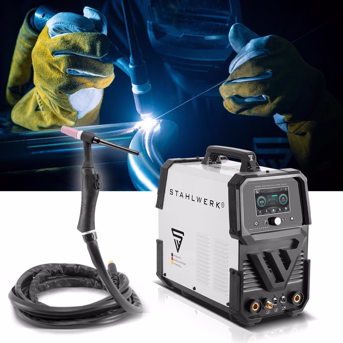 Schutzgasschweißgerät AC/DC WIG 200 Puls Pro Touch Einzelgerät m.Zub