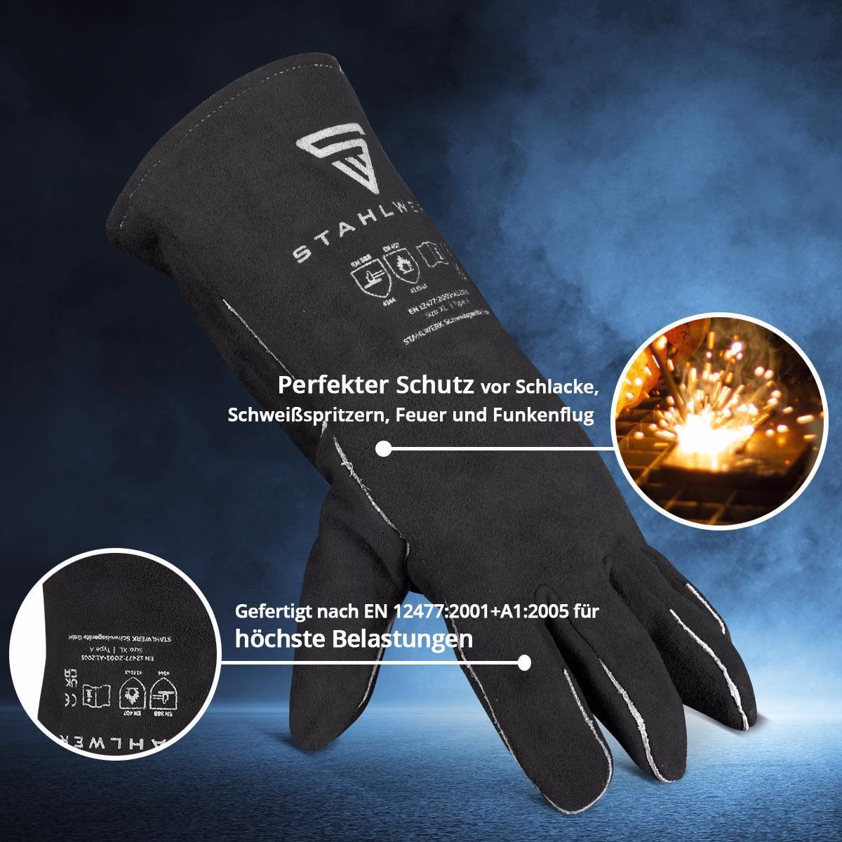 Schweißerhandschuhe Gr.Einheitsgröße:35x15cm Schwarz PSA II