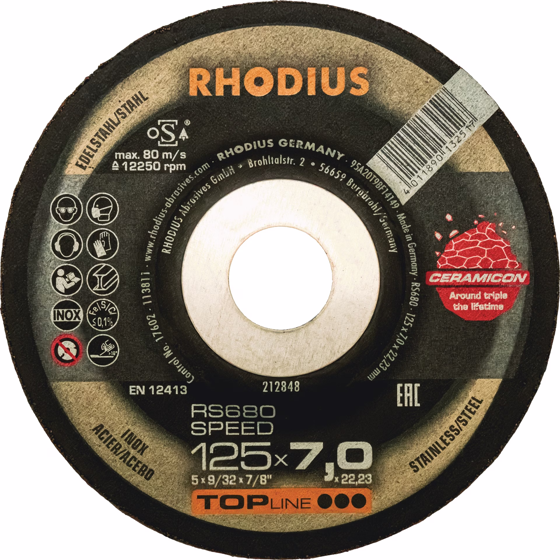 Schruppscheibe RS 680 SPEED D125xS7mm gekr.Bohr.22,23mm