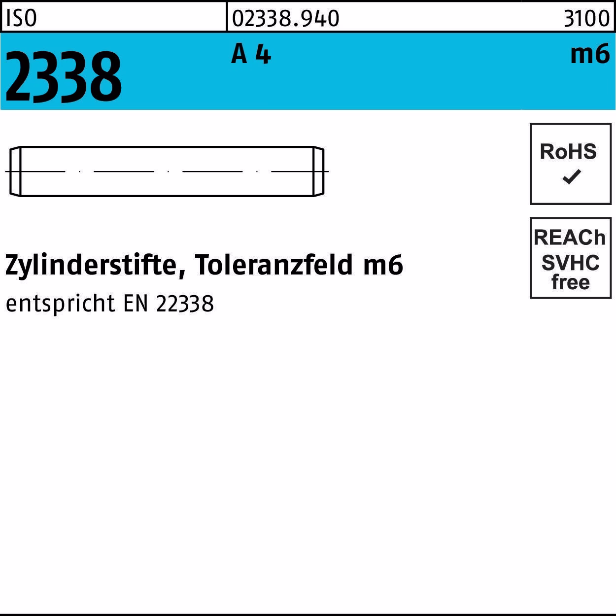 Zylinderstift ISO 2338 12 m6x 16 A 4 50 Stück